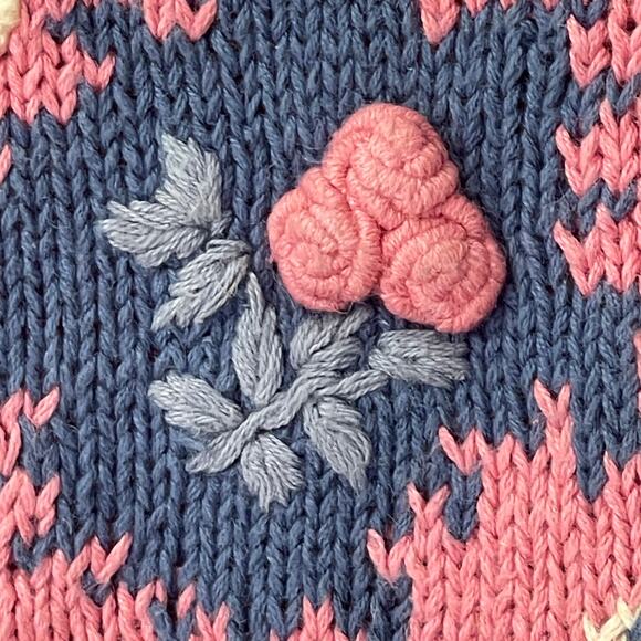 VINTAGE 80s PS Sport Floral Lattice Embellished Argyle Sweater Size Small - Picture 3 of 6